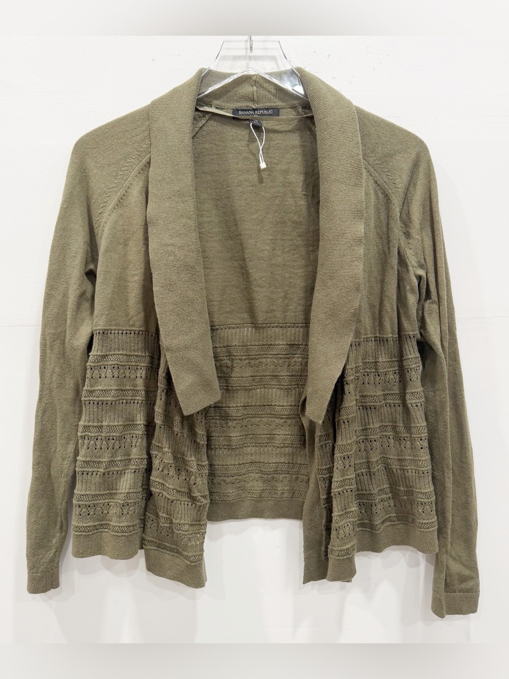 Banana Republic Long Sleeve Mixed Stitch Pointelle Swing Cardigan Green X-Small